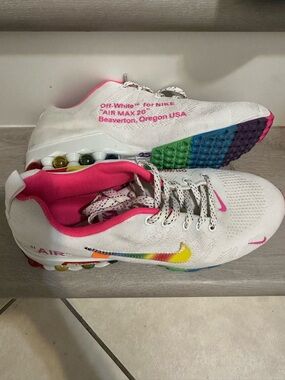 Nike White Women's Air Max 20 Sneakers with Pink Lining and Rainbow Swoosh